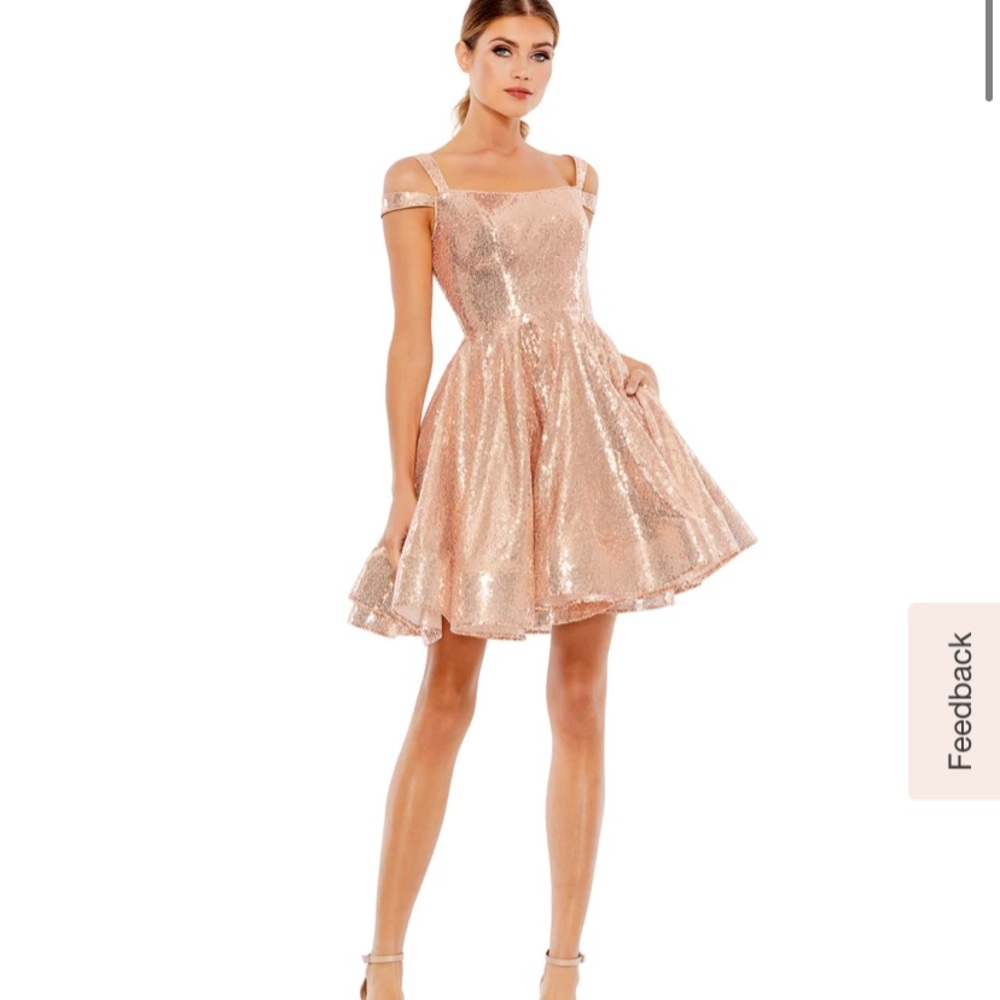 Ieena by Mac Duggal Sequined Skater Dress Rose Gold Copper Size 8 Style 49484